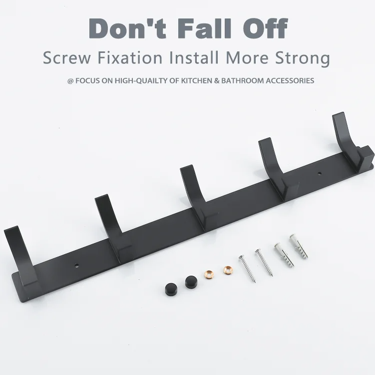 Modern Wall-Mounted Black Aluminum Hook Rack