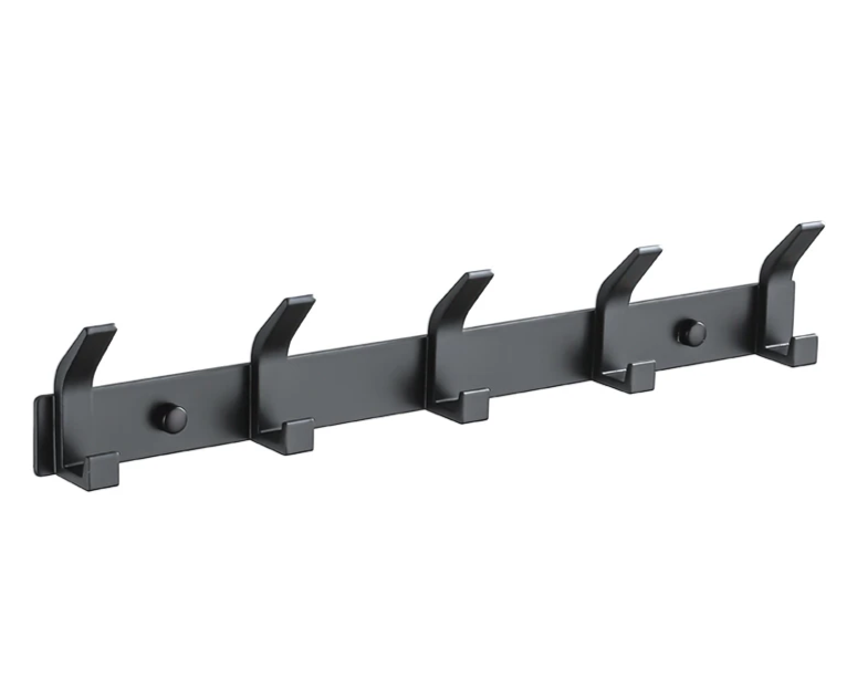 Modern Wall-Mounted Black Aluminum Hook Rack