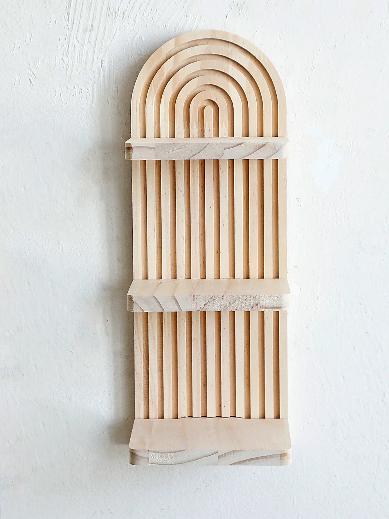 Boho 3-Tier Arch Wall Shelf – Natural Wood Floating Display Organizer