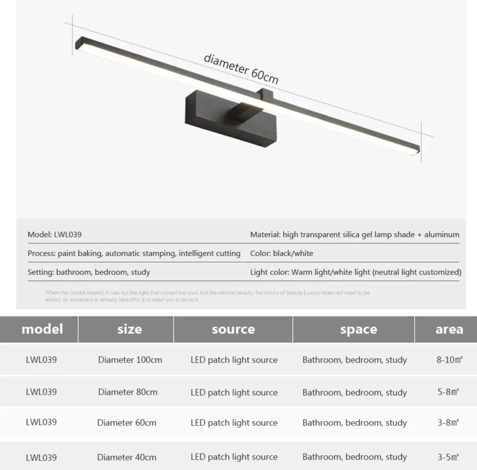 Modern LED Aluminum Wall Light for Bathroom Mirrors – Sleek Indoor Sconce