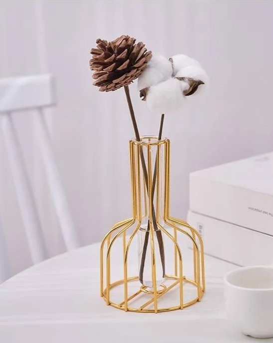 Gold Wrought Iron Test Tube Vase – Hydroponic Container for Living Room Decor