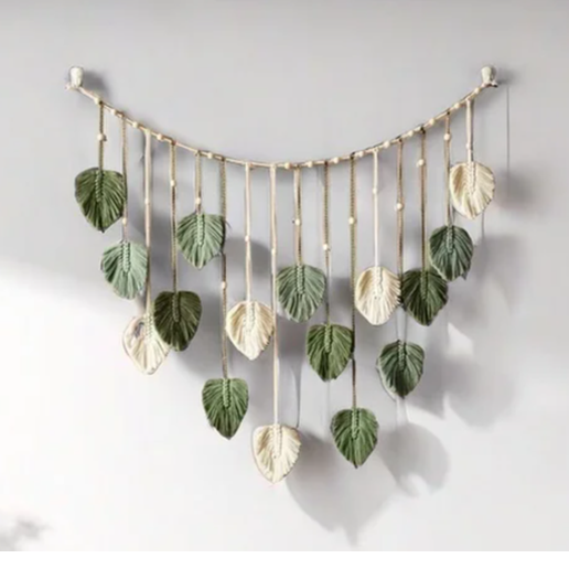 Boho Macrame Leaf Wall Hanging – Feather Tapestry Decor