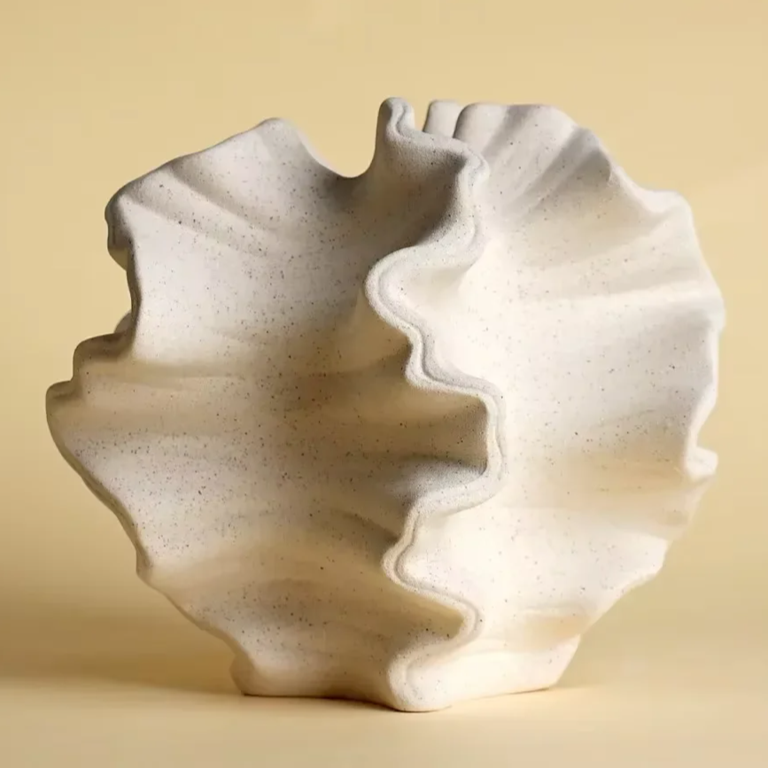 Minimalist Beige Ceramic Vase – Nordic Coral-Inspired Decor for Elegant Living Room Displays