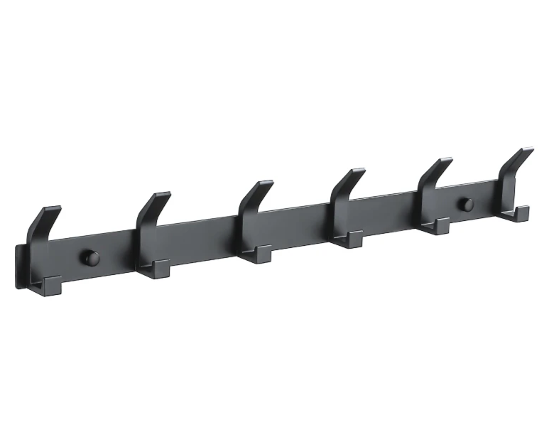 Modern Wall-Mounted Black Aluminum Hook Rack