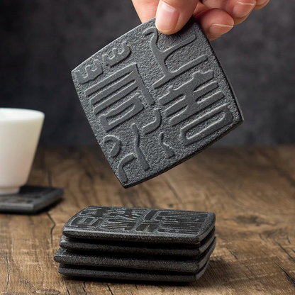Elegant Black Stone Coaster for Teapot & Cups — Heat-Resistant