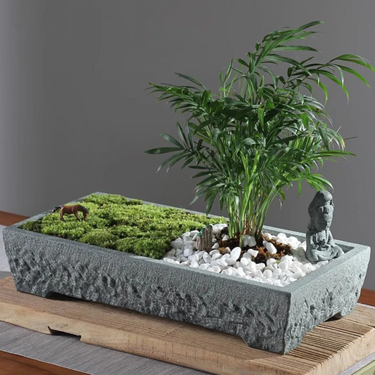 Natural Stone Trough Flowerpot — Retro Creative Vase for Home & Office Table