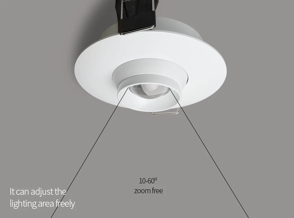 Mini LED Recessed Spotlight – Adjustable 10–60° Narrow Beam Built-In Zoom Light