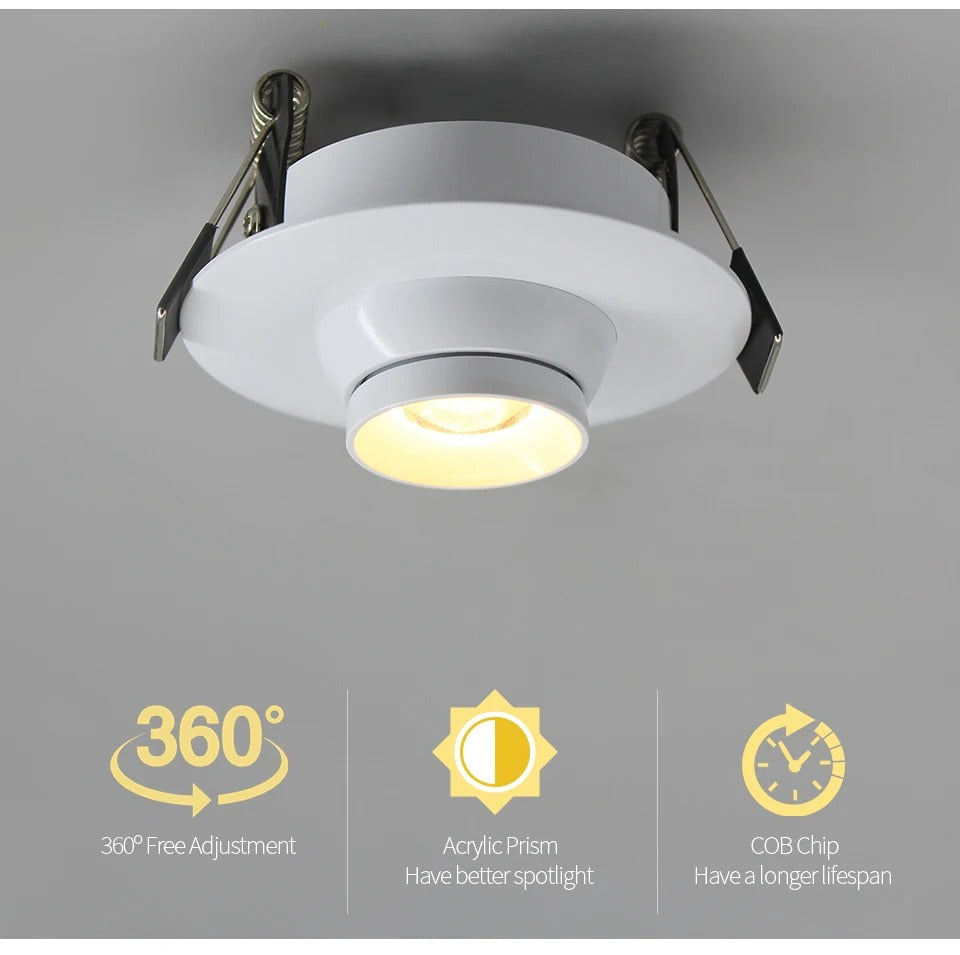 Mini LED Recessed Spotlight – Adjustable 10–60° Narrow Beam Built-In Zoom Light