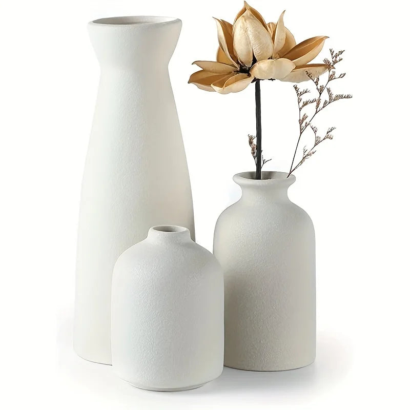 Set of 3 Rustic Ceramic Vases – Modern Home Decor