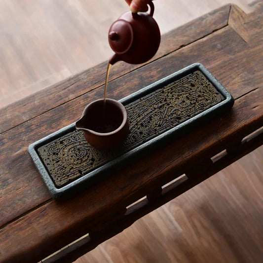 Dragon Pattern Natural Stone Tea Tray — Chinese Home & Office Decor