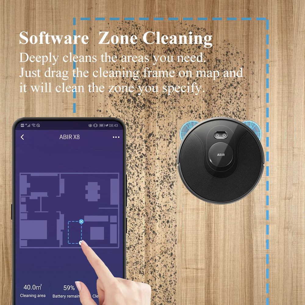 ABIR X8 Robot Vacuum – Laser Mapping, Multi-Floor, Zone Cleaning, No-Go Zones