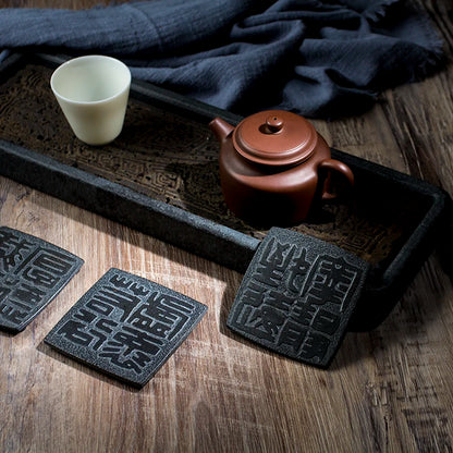 Elegant Black Stone Coaster for Teapot & Cups — Heat-Resistant