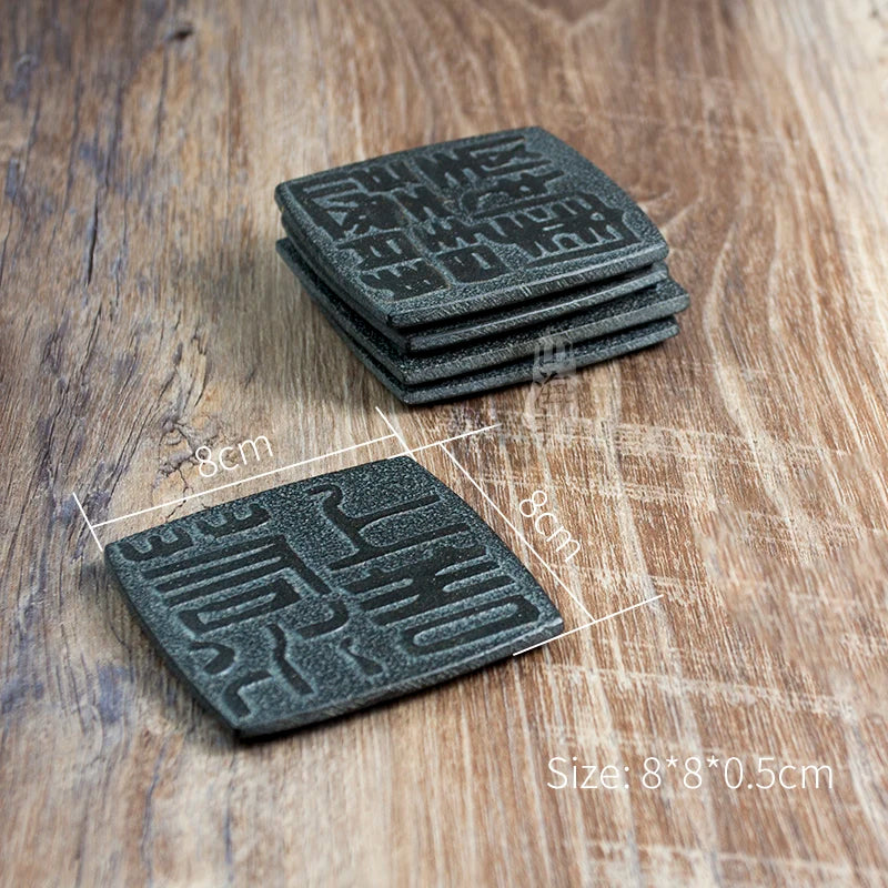 Elegant Black Stone Coaster for Teapot & Cups — Heat-Resistant