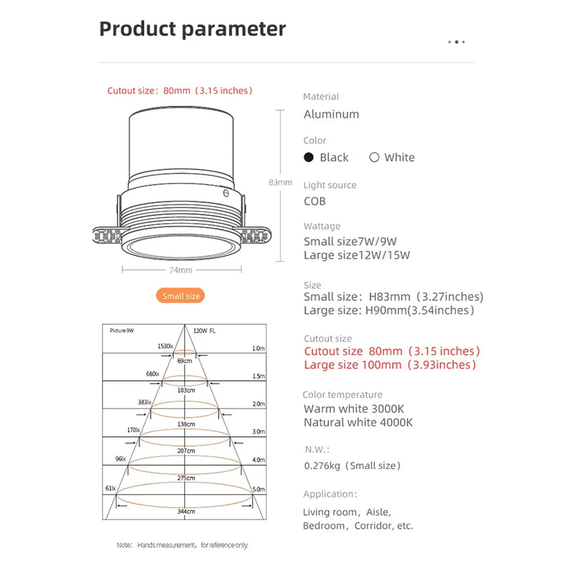 Frameless LED Recessed Downlight – CRI97 COB Spot Lamp