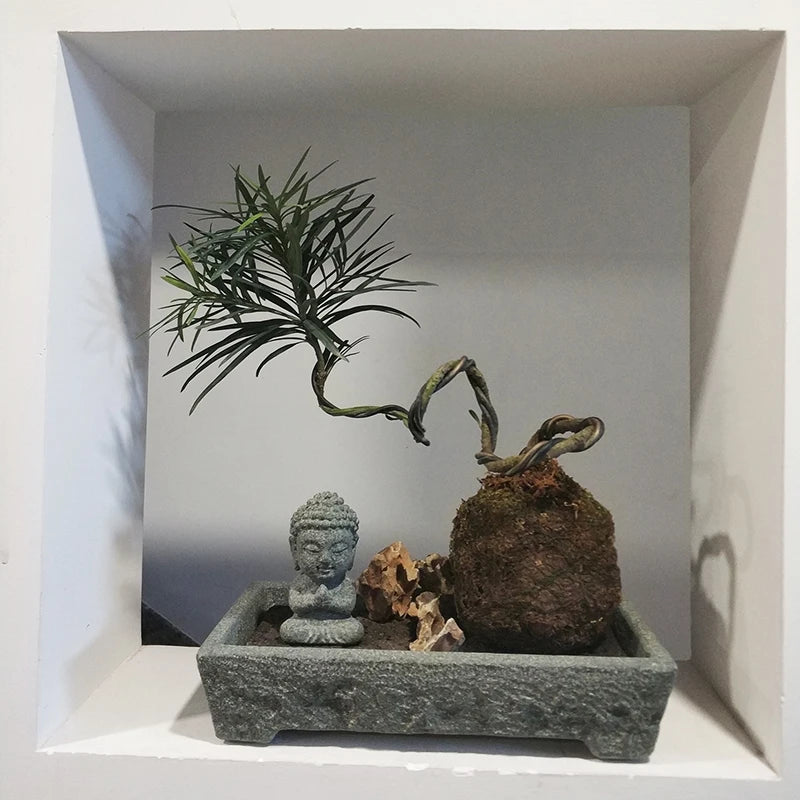 Natural Stone Trough Flowerpot — Retro Creative Vase for Home & Office Table