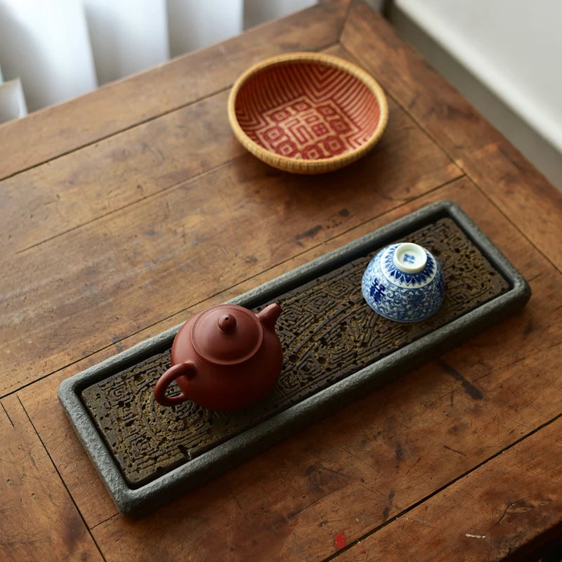 Dragon Pattern Natural Stone Tea Tray — Chinese Home & Office Decor