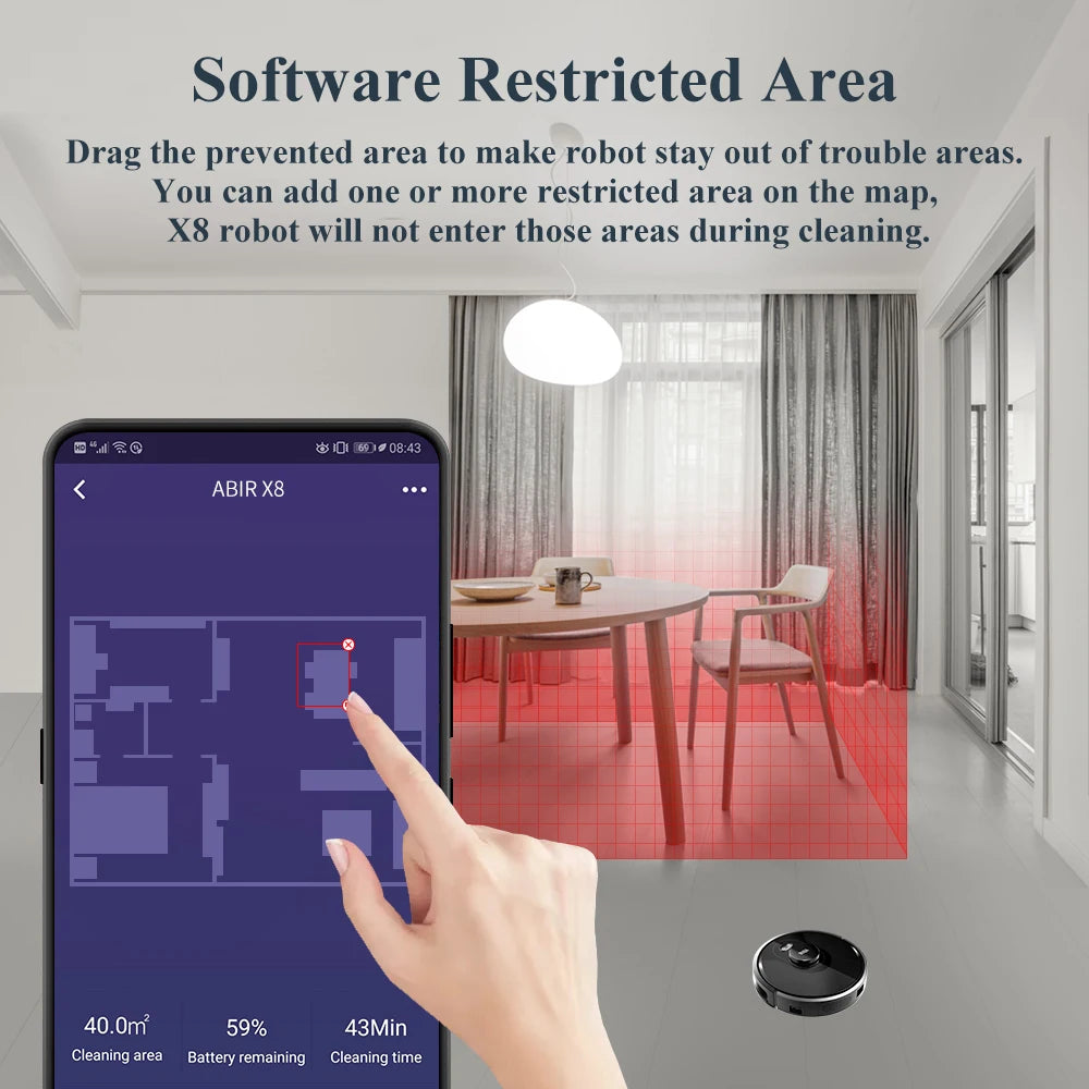 ABIR X8 Robot Vacuum – Laser Mapping, Multi-Floor, Zone Cleaning, No-Go Zones