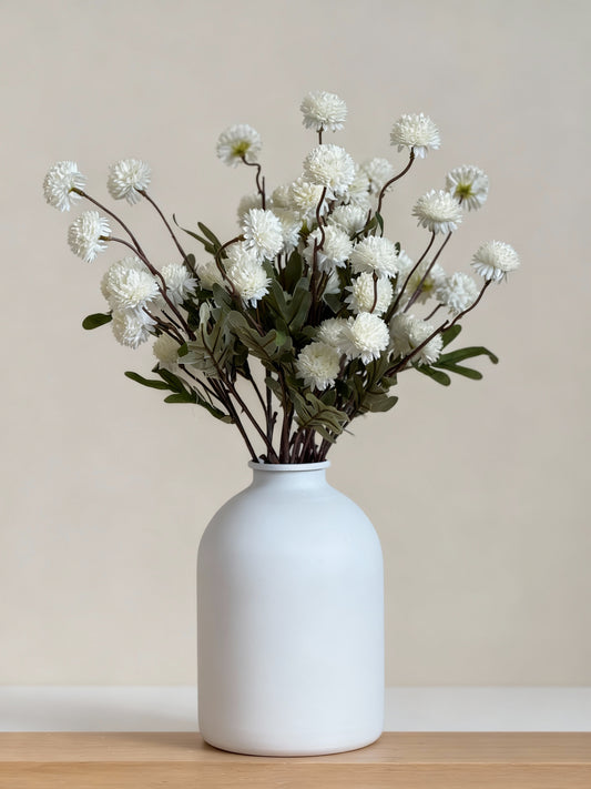 Set of 10 Faux Kiku Flowers – White