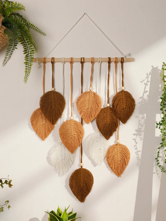 Leaf Macrame Wall Hanging, Brown & Green Boho Tapestry