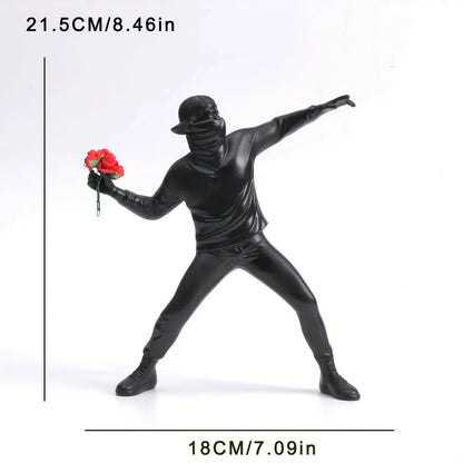 1 Pc Resin Banksy Flower Thrower Statue – Desk Decor Figurine