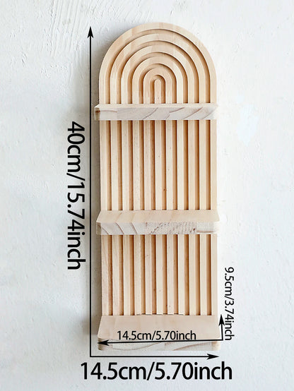 Boho 3-Tier Arch Wall Shelf – Natural Wood Floating Display Organizer