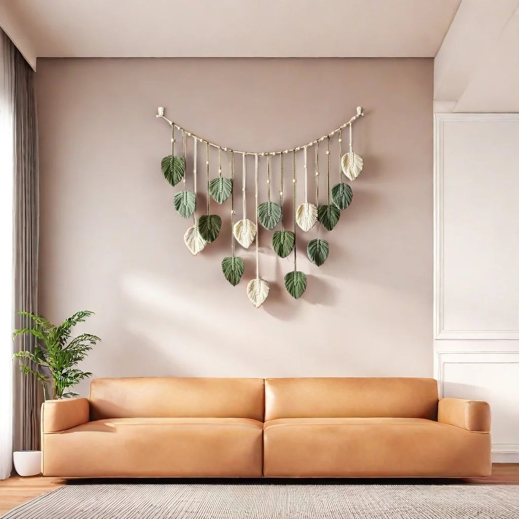 Boho Macrame Leaf Wall Hanging – Feather Tapestry Decor