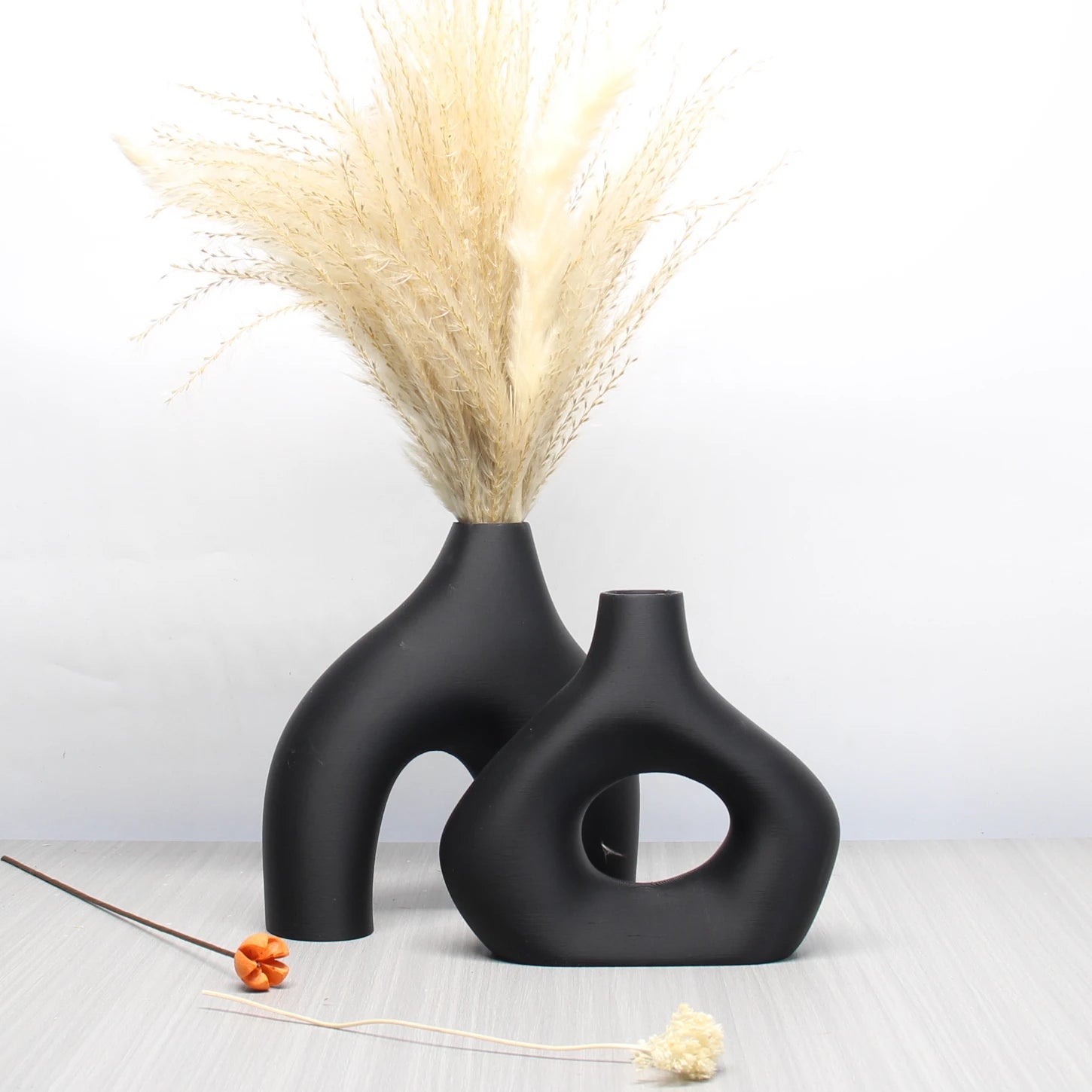 Modern 3D Printed Decorative Vase Set — Black & White Boho Style