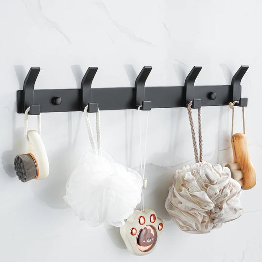 Modern Wall-Mounted Black Aluminum Hook Rack