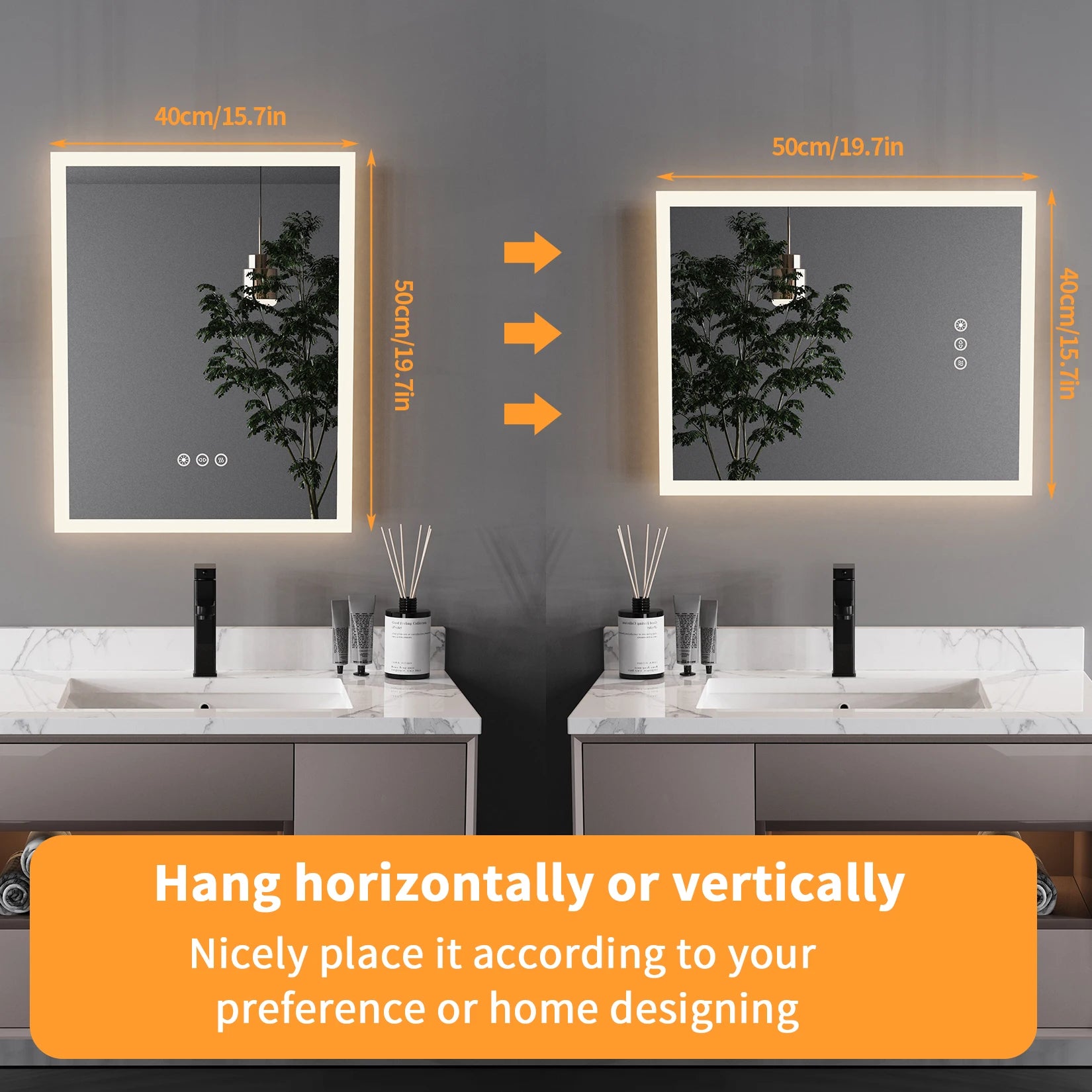 16x20" LED Bathroom Mirror with Anti-Fog & Touch Controls