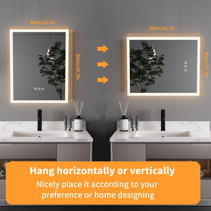 16x20" LED Bathroom Mirror with Anti-Fog & Touch Controls