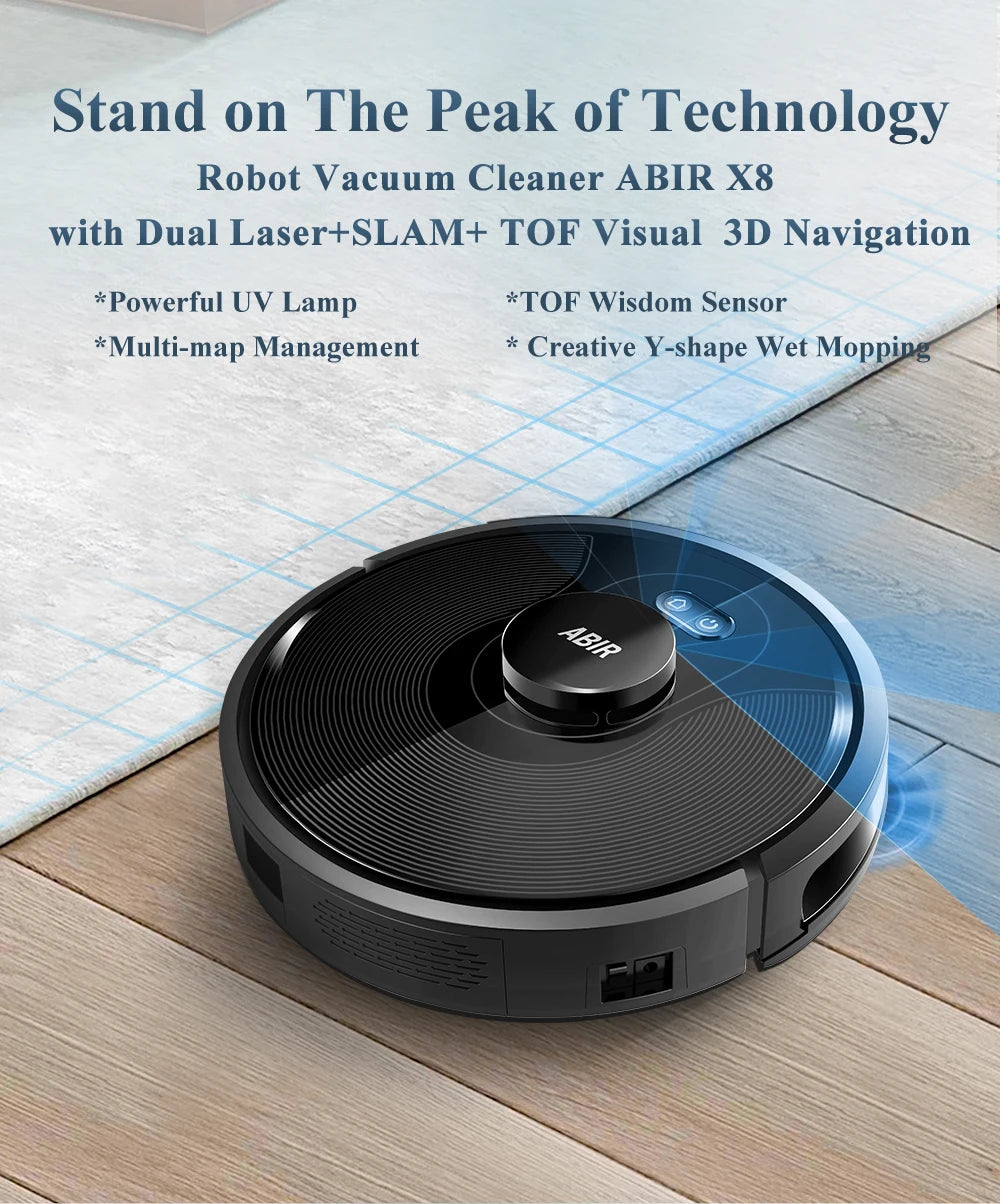 ABIR X8 Robot Vacuum – Laser Mapping, Multi-Floor, Zone Cleaning, No-Go Zones