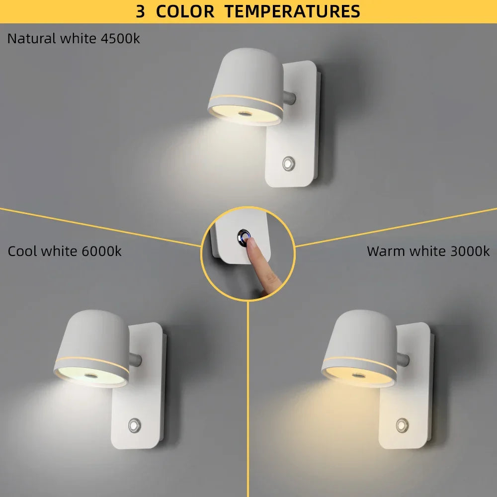 LED Touch Wall Sconce – Dimmable, 3-CCT, Rotatable Bedside Light