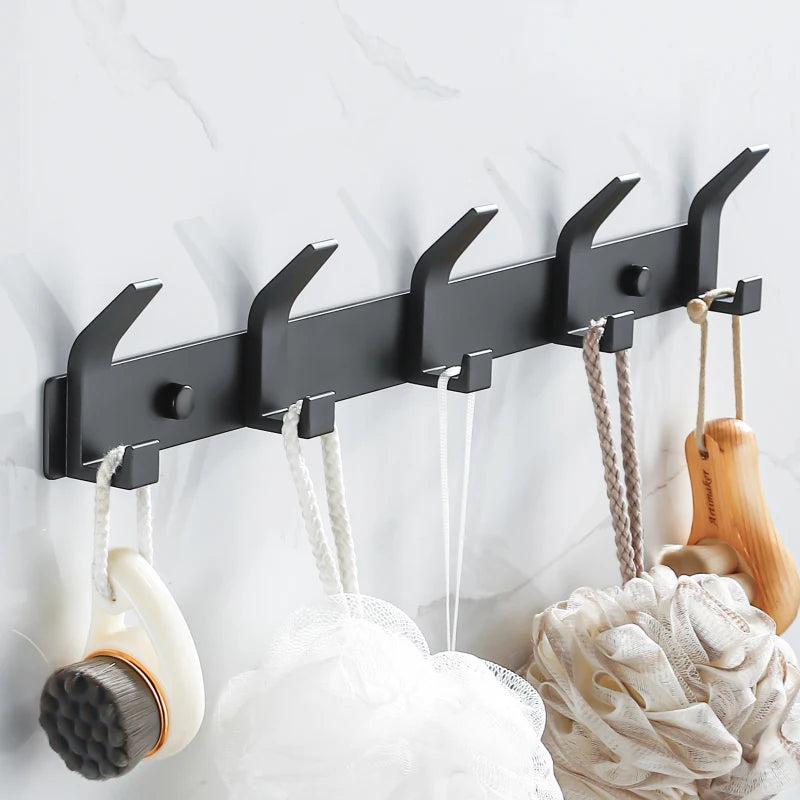 Modern Wall-Mounted Black Aluminum Hook Rack