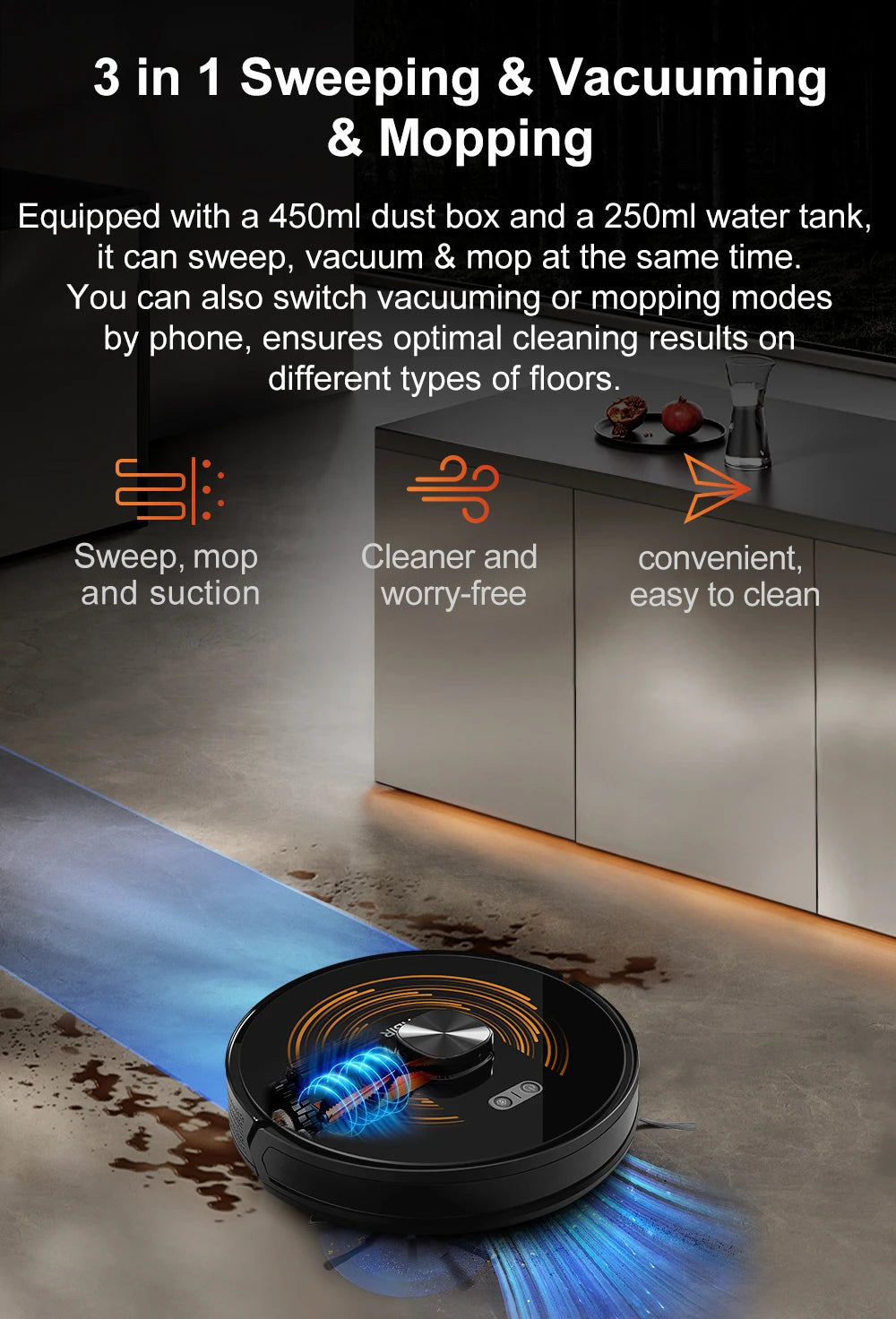 K30 Robot Vacuum – Self-Cleaning, Dual Laser, UV Spot Clean, 240min Runtime, Smart Carpet Wash