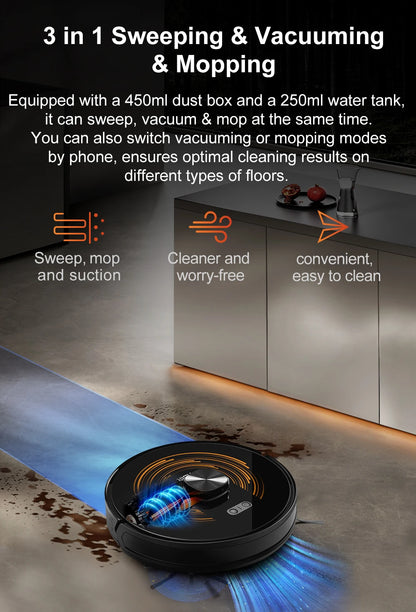 K30 Robot Vacuum – Self-Cleaning, Dual Laser, UV Spot Clean, 240min Runtime, Smart Carpet Wash
