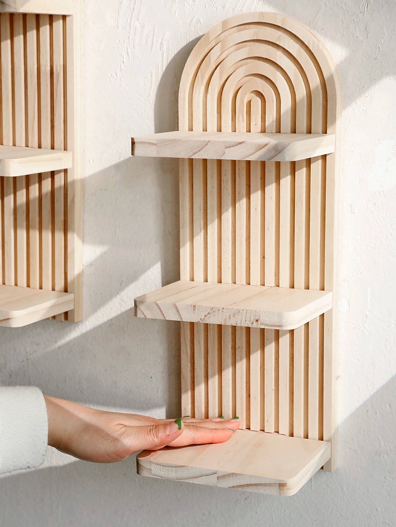 Boho 3-Tier Arch Wall Shelf – Natural Wood Floating Display Organizer