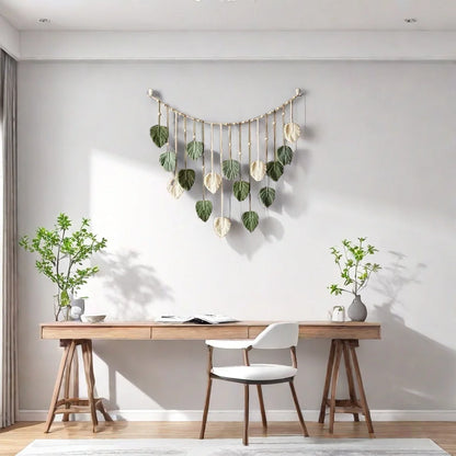 Boho Macrame Leaf Wall Hanging – Feather Tapestry Decor
