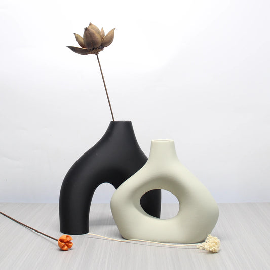 Modern 3D Printed Decorative Vase Set — Black & White Boho Style