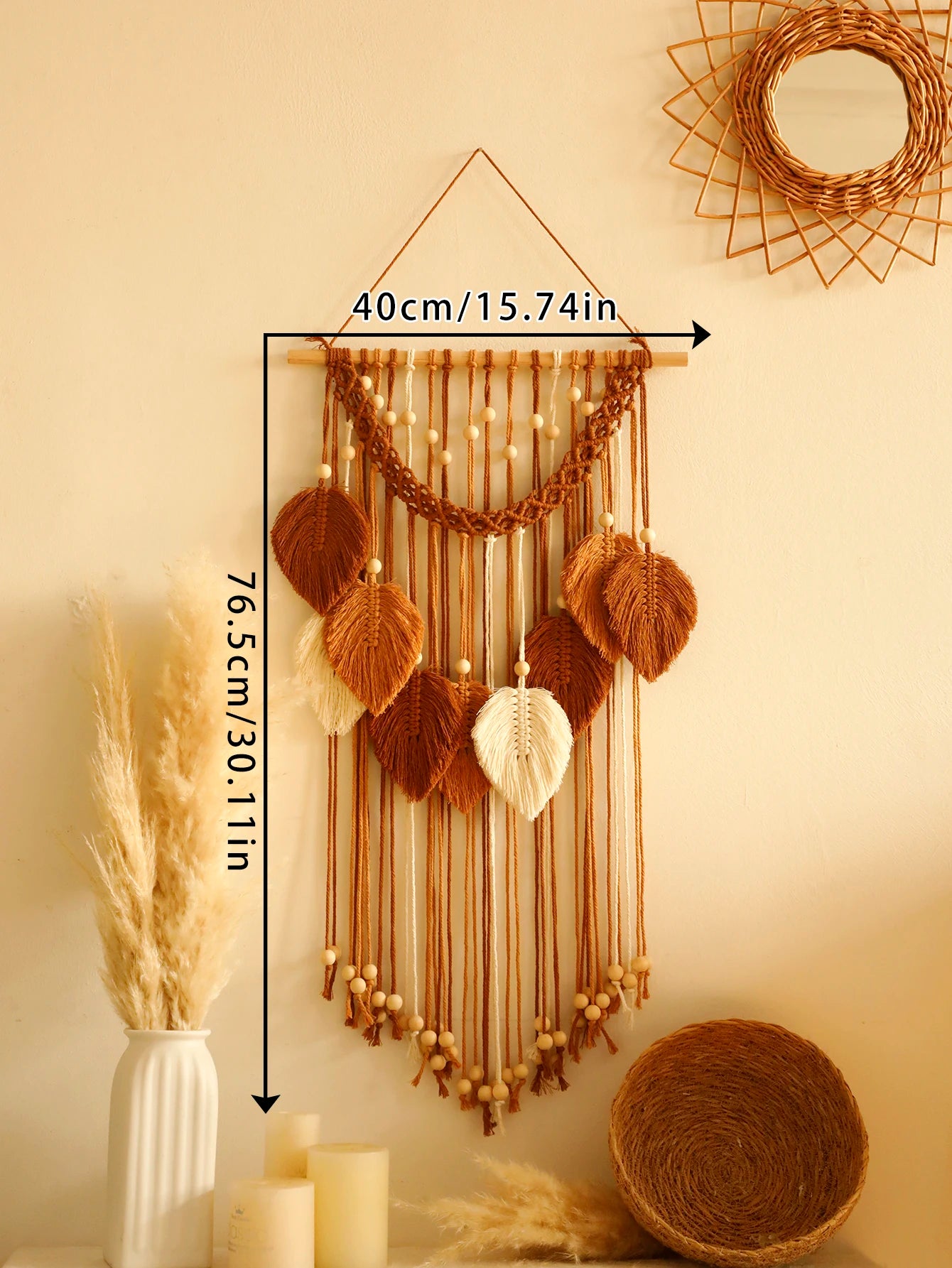 Leaf Macrame Wall Hanging, Brown & Green Boho Tapestry
