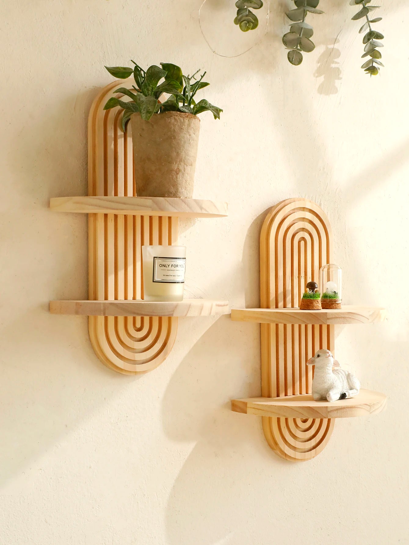 1Pc Boho Geometric Wooden Wall Shelf — Natural Wood, Modern Decor