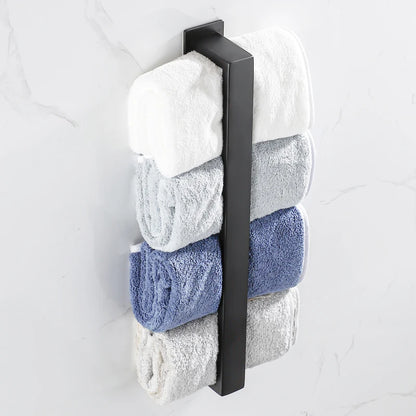 Black Stainless Steel Self-Adhesive Towel Rack – No Drill Wall Mount