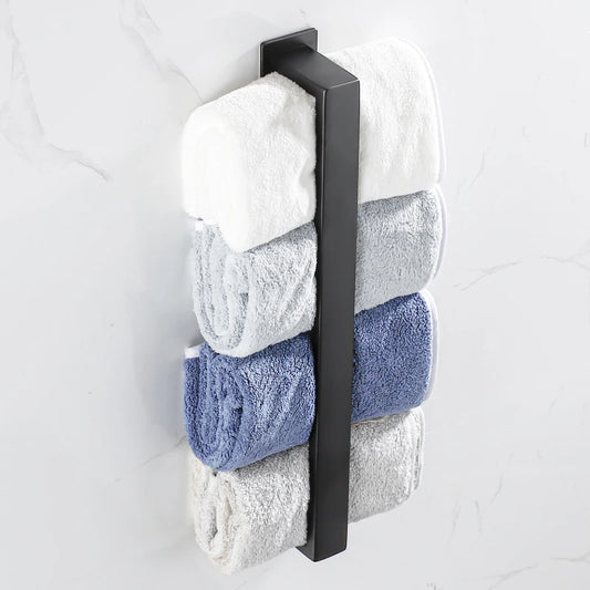 Black Stainless Steel Self-Adhesive Towel Rack – No Drill Wall Mount