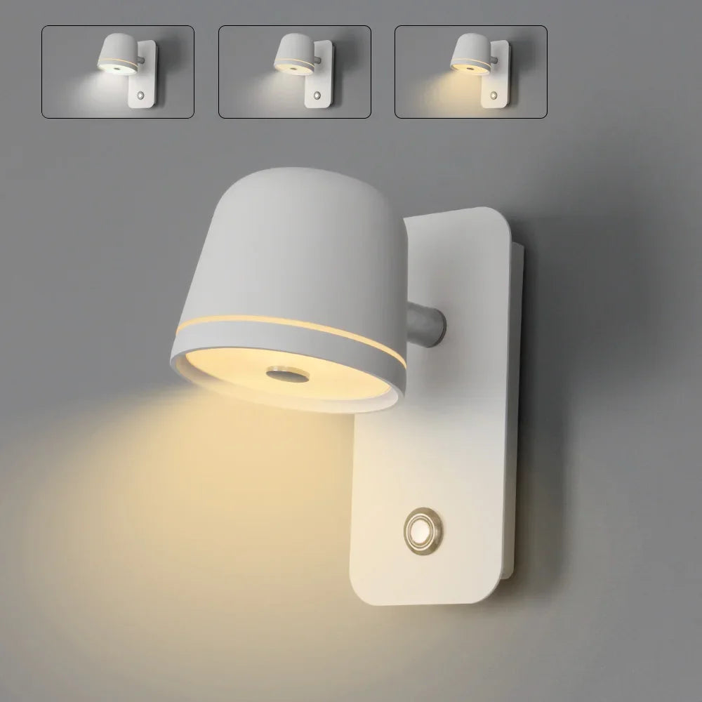 LED Touch Wall Sconce – Dimmable, 3-CCT, Rotatable Bedside Light