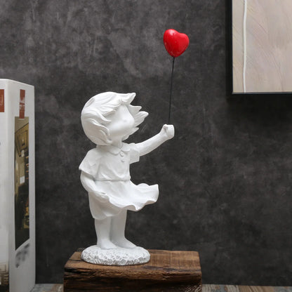 Banksy-Inspired Heart Balloon Girl Sculpture – Modern Home Decor