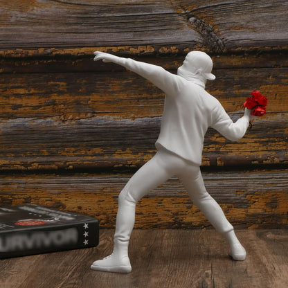 1 Pc Resin Banksy Flower Thrower Statue – Desk Decor Figurine