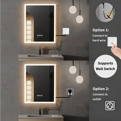 16x20" LED Bathroom Mirror with Anti-Fog & Touch Controls