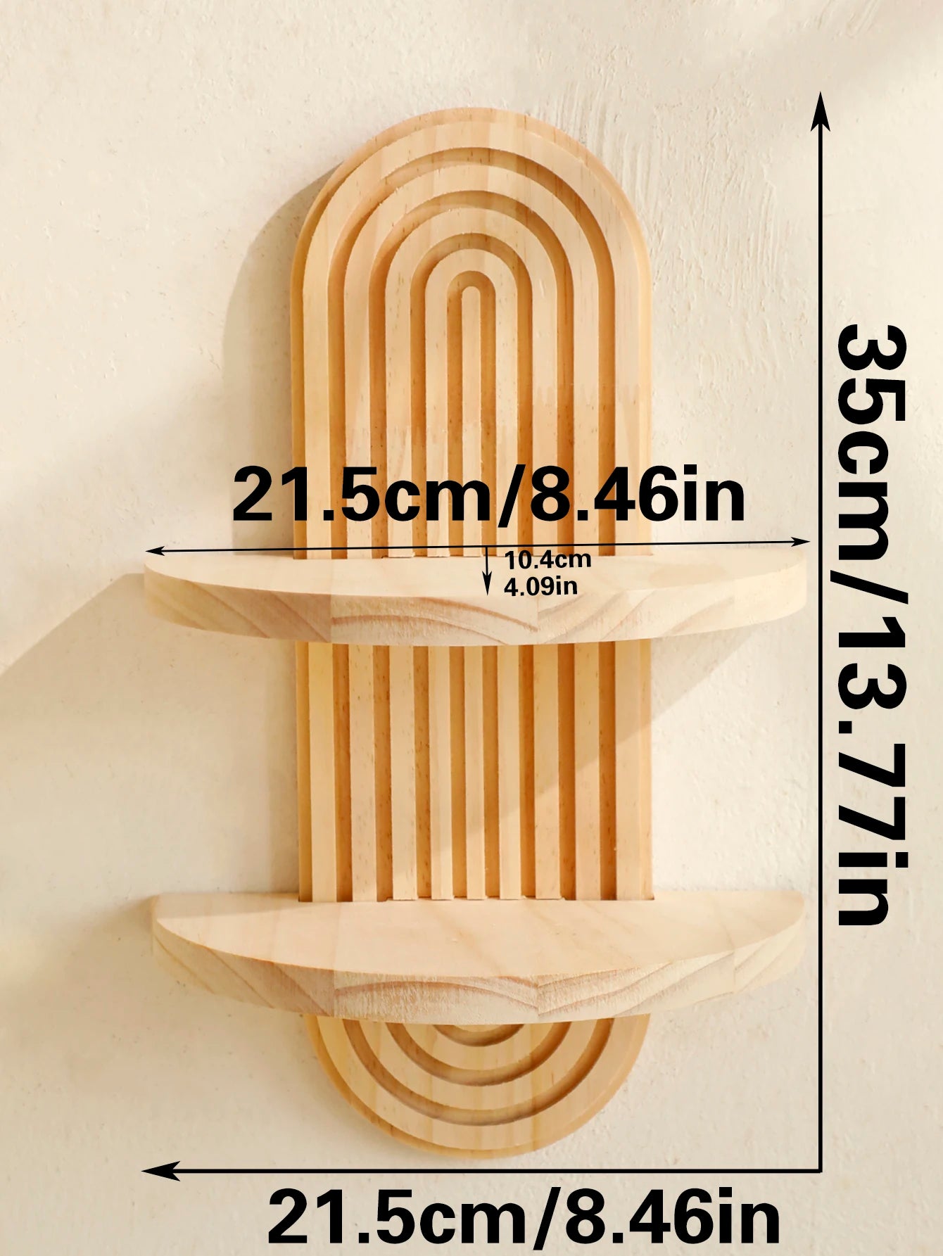 1Pc Boho Geometric Wooden Wall Shelf — Natural Wood, Modern Decor