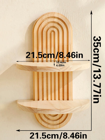 1Pc Boho Geometric Wooden Wall Shelf — Natural Wood, Modern Decor