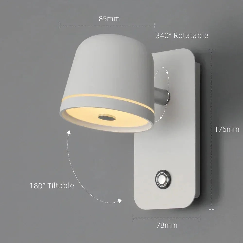 LED Touch Wall Sconce – Dimmable, 3-CCT, Rotatable Bedside Light