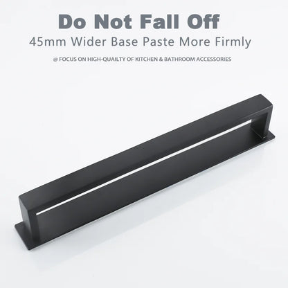 Black Stainless Steel Self-Adhesive Towel Rack – No Drill Wall Mount